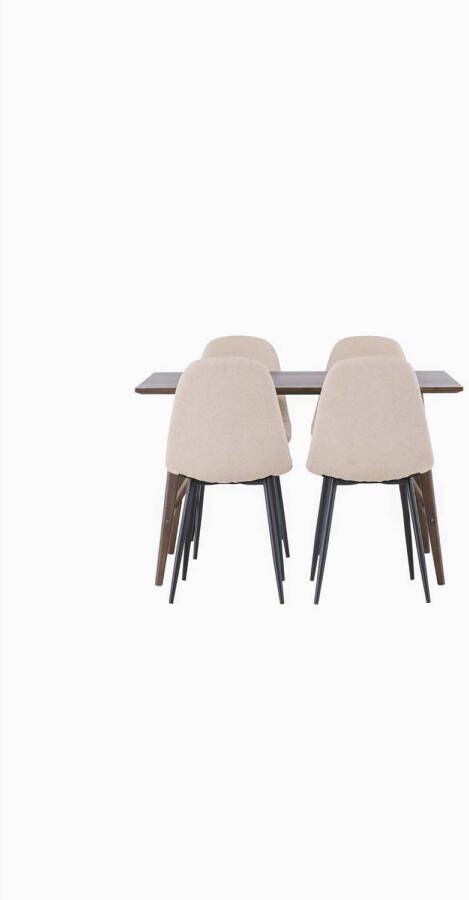 Hioshop Kaseidon eethoek tafel bruin en 4 Polar stoelen beige. - Foto 1