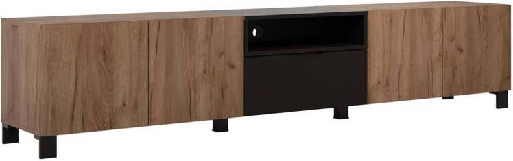 Hioshop Kendo TV-meubel 4 deuren 1 plank 1 klepdeur eik decor zwart mat.