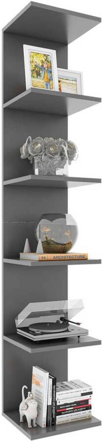 Hioshop Lazas wandkast wandmontage 5 planken antraciet.