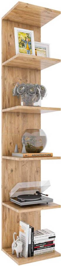 Hioshop Lazas wandkast wandmontage 5 planken eik decor.