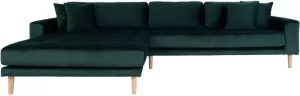 Hioshop Lido Chaise longue bank links gedraaid velours incl. 4 sierkussens groen.