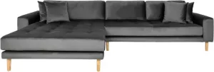 Hioshop Lido chaiselong sofa links met 4 kussens velour grijs.