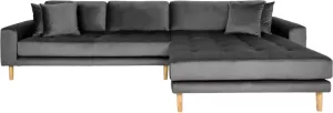 Hioshop Lido chaiselong sofa rechts met 4 kussens velour grijs.