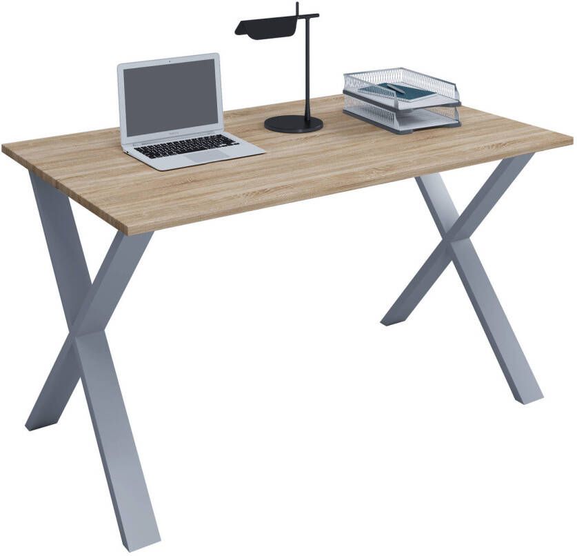 Hioshop Lona Bureau 110x50 cm X-frame Sonoma eiken decor zilverkleurig.