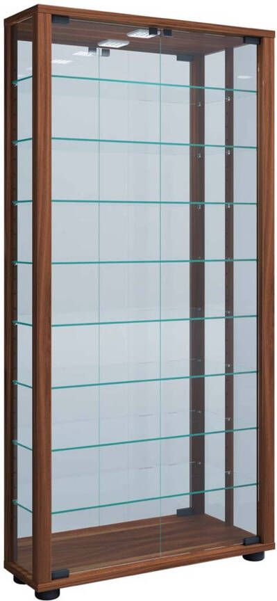 Hioshop LumoMaxi vitrinekast met spiegel 2 glazen deuren Incl. LED-verlichting nootboom decor. - Foto 1