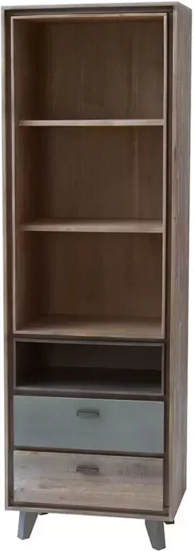 Hioshop Marla boekenkast wandkast met 3 planken en 2 lades acaciahout bruin-grijs. - Foto 1