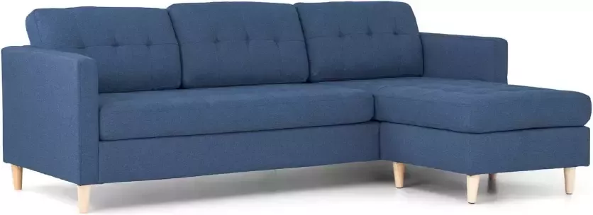 Hioshop Marino 3-zitsbank met chaise longue links stof blauw. - Foto 1