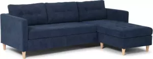 Hioshop Mars bank chaise longue naar rechts of links gedraaid in fluweel blauw.