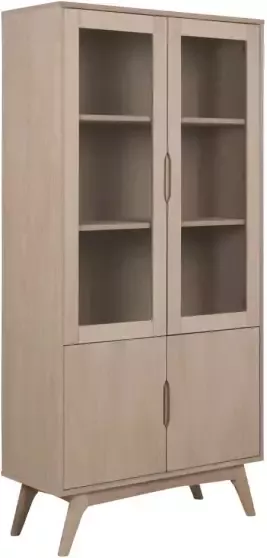 Hioshop Martha vitrinekast met 2 glazen deuren en 2 houten deuren eik.
