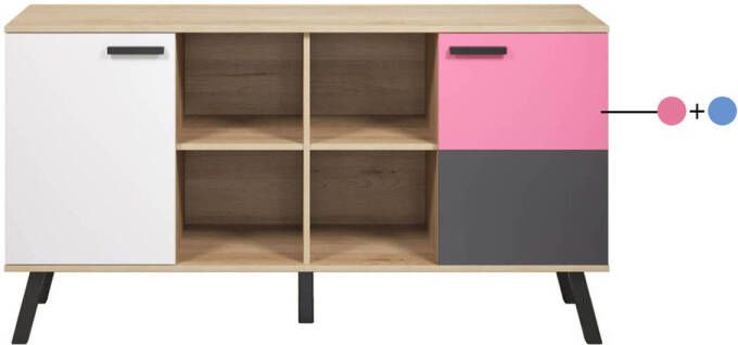 Trendteam smart living Mats Color Sideboard beukengrijs-wit-blauw roze 161 x 86 x 42 cm