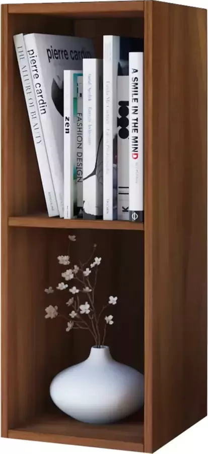 Hioshop VCM Houten CD DVD Stand Opslag Boekenkast Decoratieve Plank Mendas 2 Compartimenten Houten CD DVD Stand Opslag Boekenkast Decoratieve Plank Mendas 2 Compartimenten