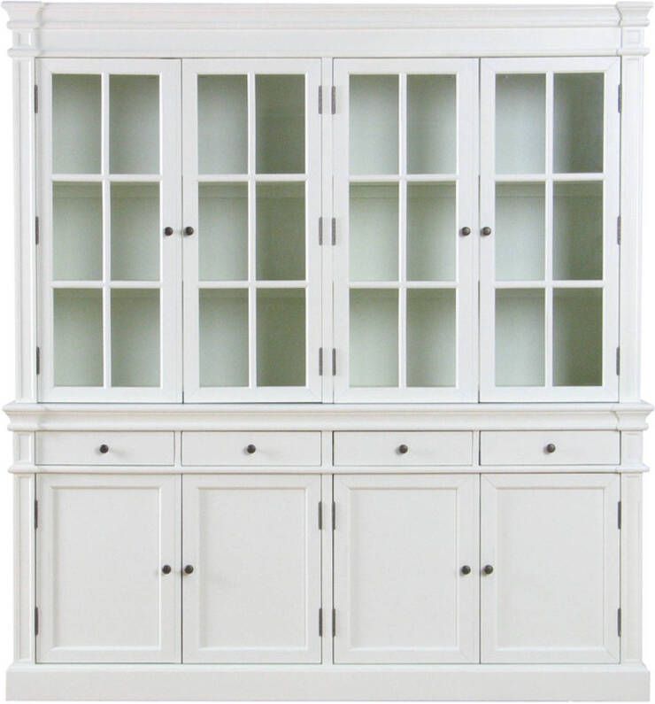 Hioshop Mozart 4-deurs vitrinekast in antiek wit antiek gepatineerd. Breedte 186 cm hoogte 200 cm. - Foto 1