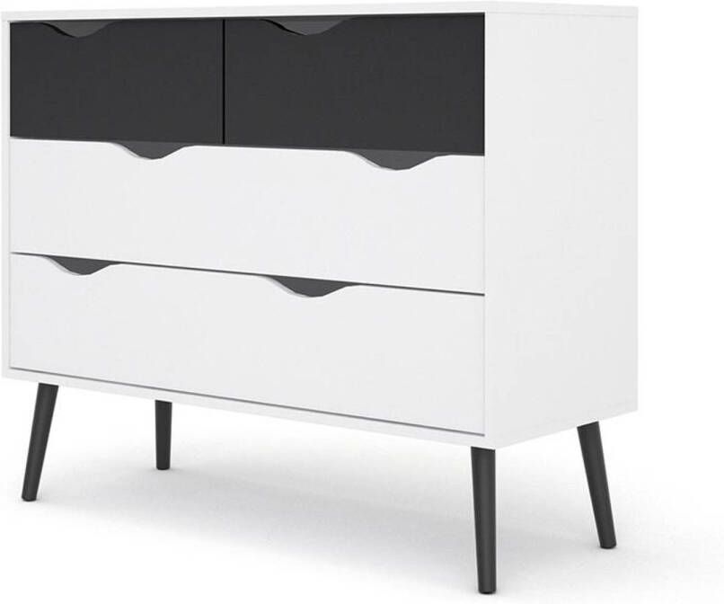 Hioshop Napoli commode ladenkast met 2x2 laden zwart wit.