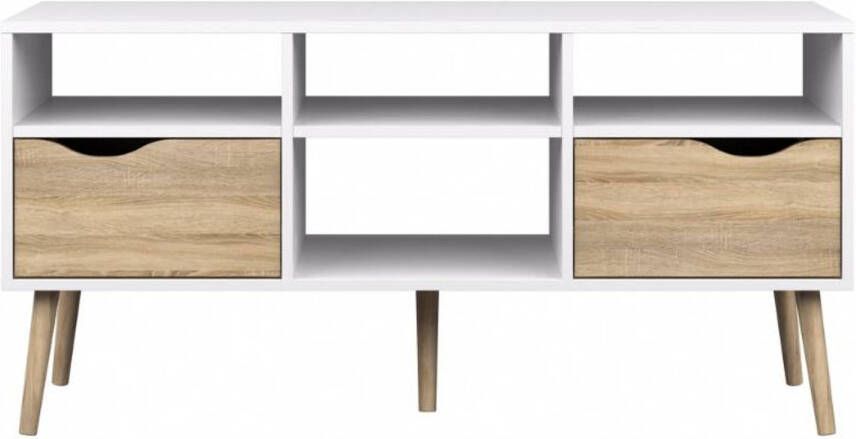 Hioshop Napoli tv-meubel met 2 lades en 4 planken in wit eiken.