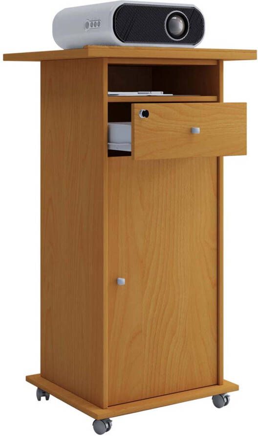 Hioshop Neta kantoor wandkast voor projector 1 deur 1 lade beuken decor.