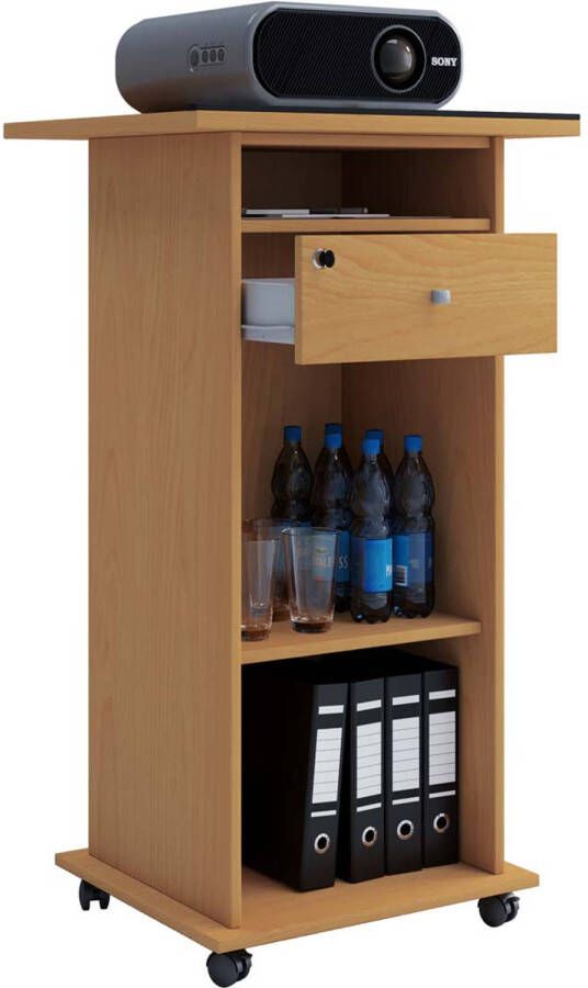 Hioshop Neta kantoor wandkast voor projector 1 lade 2 planken beuken decor.