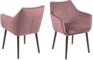 Hioshop Nord eetkamerstoel velours met armleuningen dusty rose.