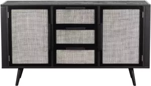 Hioshop NordicMindiRattan dressoir hoog met 2 deuren en 3 laden zwart.