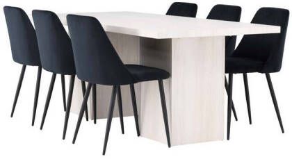 Hioshop Olga eethoek tafel wit en 6 Night stoelen zwart.