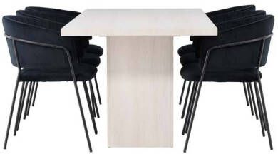 Hioshop Olga eethoek tafel wit en 6 Selma stoelen zwart.