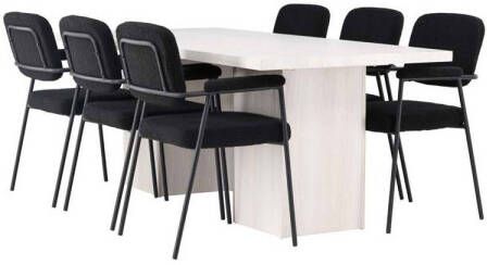 Hioshop Olga eethoek tafel wit en 6 Yesterday stoelen zwart.