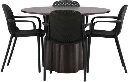 Hioshop Olivia eethoek tafel mokka en 4 baltimore stoelen zwart.