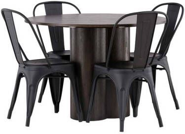 Hioshop Olivia eethoek tafel mokka en 4 Tempe stoelen zwart.