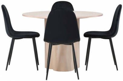 Hioshop Olivia eethoek tafel whitewash en 4 Polar stoelen zwart.