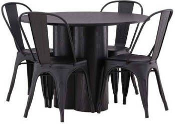 Hioshop Olivia eethoek tafel zwart en 4 Tempe stoelen zwart.