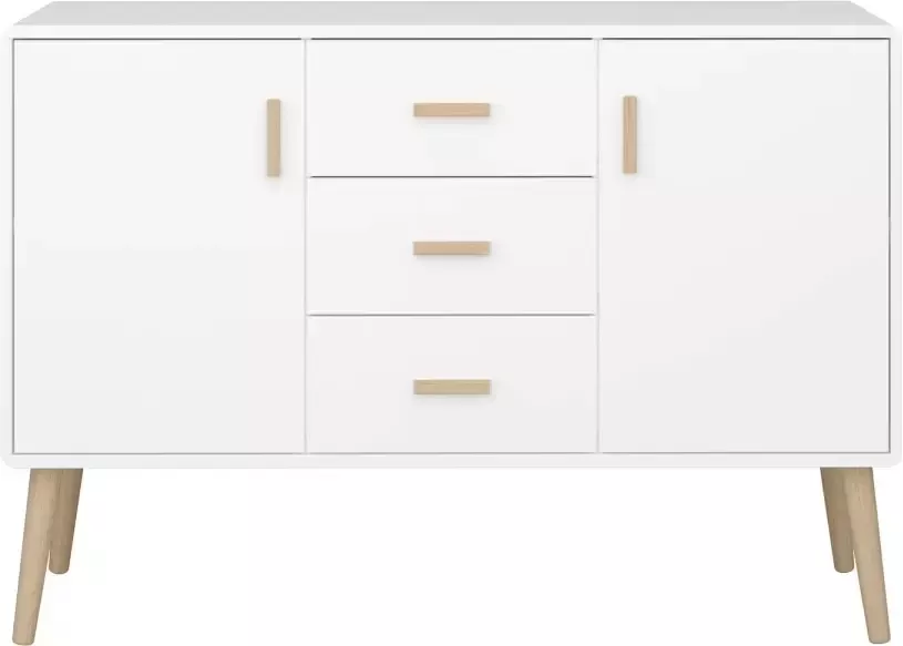 Hioshop Pavis dressoir met 3 lades en 2 deuren in wit.