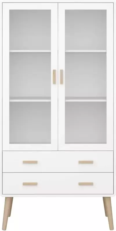 Hioshop Pavis vitrinekast met 2 deuren in glas en 2 lades in wit. - Foto 1