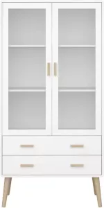 Hioshop Pavis vitrinekast met 2 deuren in glas en 2 lades in wit.