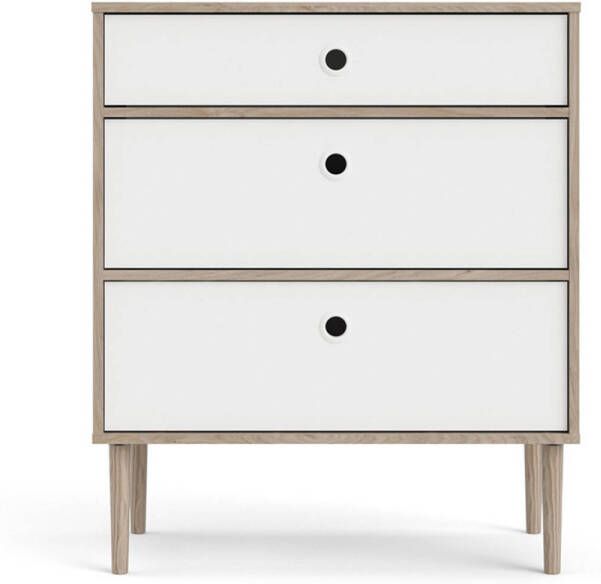 Hioshop Penny kommode 3 laden Hickory decor en mat wit.