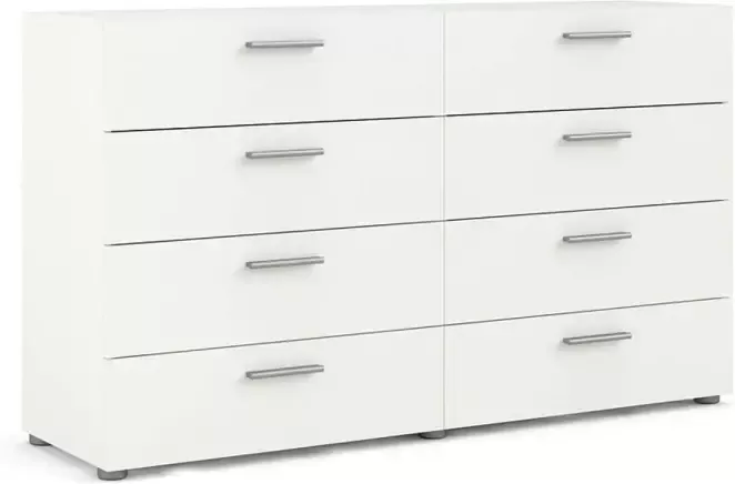 Hioshop Petra kommode breed met 8 lades wit as decor.