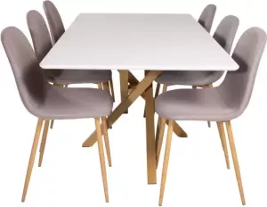 Hioshop Piazza180x90WHNA eethoek eetkamertafel wit en 6 Polar eetkamerstal grijs.