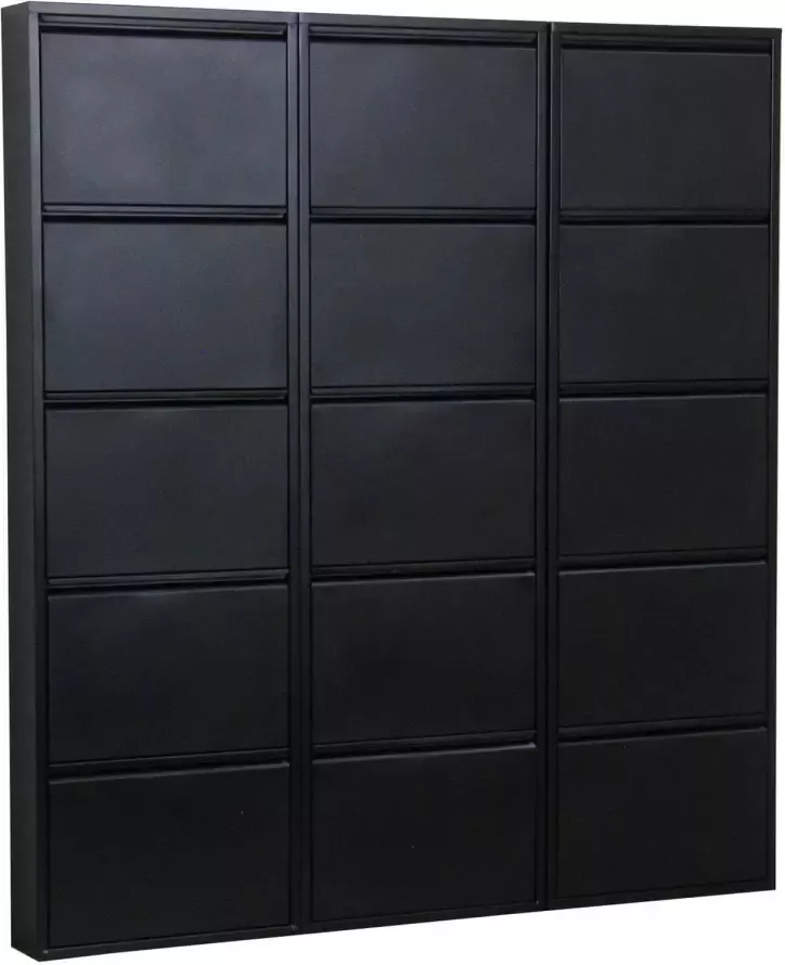 Hioshop Pisa schoenenkast zwart metaal met 5 vakken set van 3.