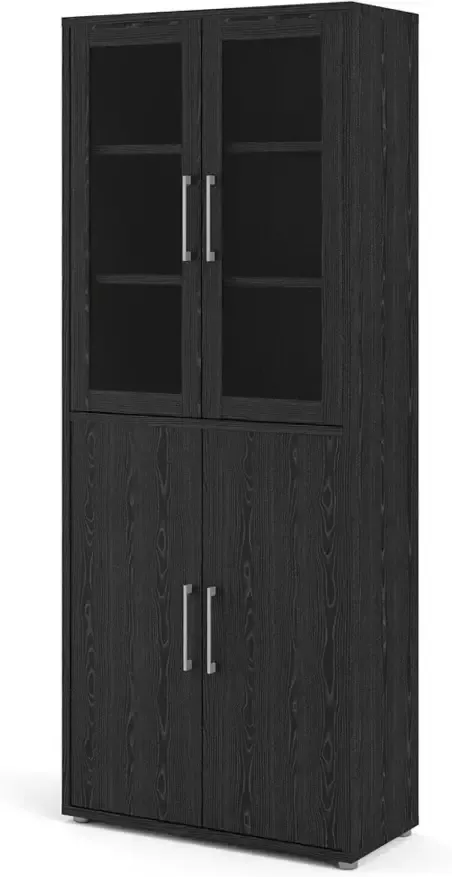 Hioshop Prisme Kantoorkast met 2 glazen deuren en 2 houten deuren zwart essen decor - Foto 1