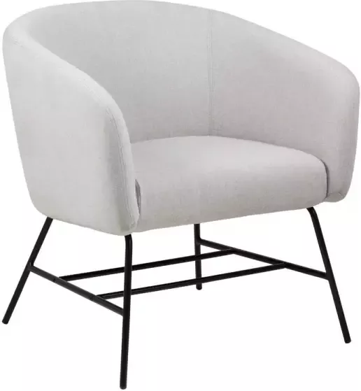 Hioshop Ramy fauteuil in lichtgrijze stof en zwart metalen onderstel.