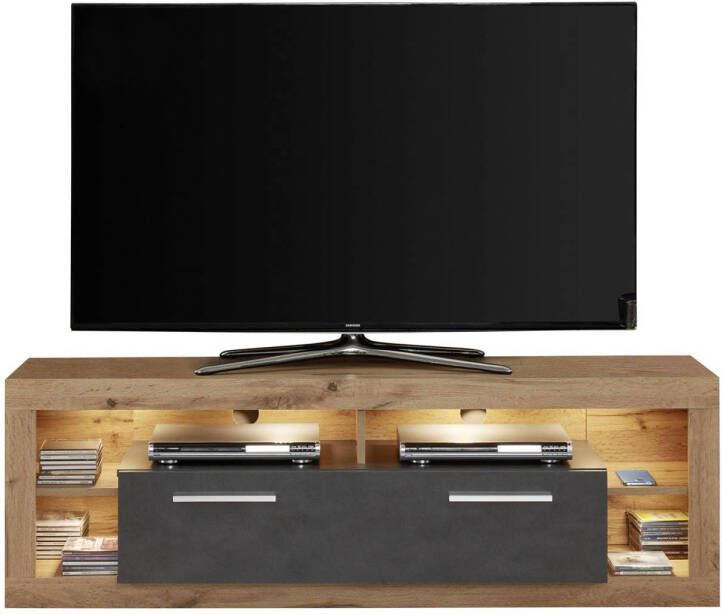 Trendteam Rock TV-meubel 150 cm 1 klep 4 open vakken Wotan eiken decor grijs Matera decor - Foto 1