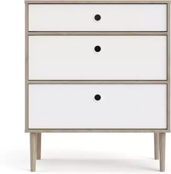 Hioshop Rome kommode 3 laden Hickory decor en mat wit. - Foto 1