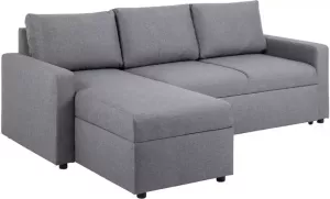 Hioshop Sander Slaapbank Met Chaise Longue Opbergruimte En Uittrek Grijs.
