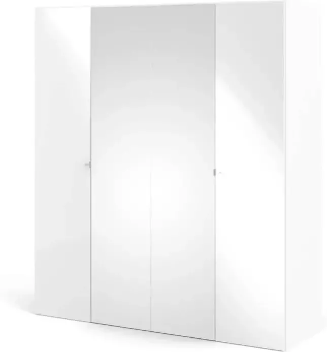 Hioshop Saskia kledingkast 2 deuren 2 spiegeldeuren wit hoogglans.