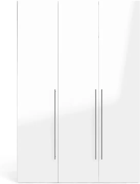 Hioshop Saskia kledingkast 3 deuren B150 cm wit en wit hoogglans.