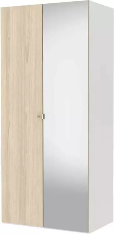 Hioshop Saskia kledingkast A 1 spiegeldeur + 1 deur eiken decor en wit.