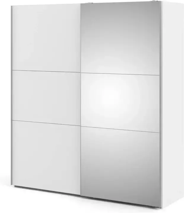 Hioshop Saskia Schuifdeurkast B196 cm 1 deur en 1 spiegeldeur wit.