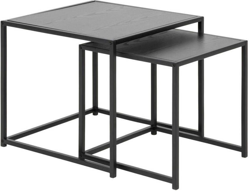 Actona Bijzettafel Honkytonk Set van twee tafels Zwart essen 50x50x45cm Industrieel - Foto 1