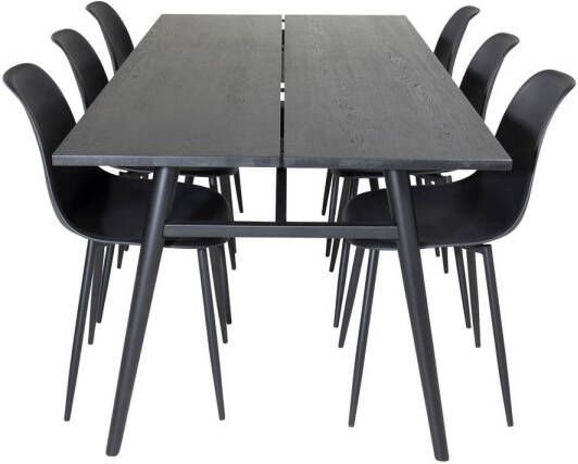 Hioshop Sleek eethoek eetkamertafel uitschuifbare tafel lengte cm 195 280 zwart en 6 Polar eetkamerstal velours beige.