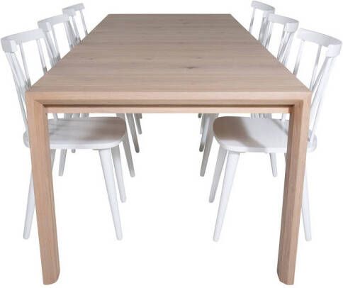 Hioshop SliderWW eethoek eetkamertafel uitschuifbare tafel lengte cm 170 250 eik wit washeded en 6 Mariannelund eetkamerstal