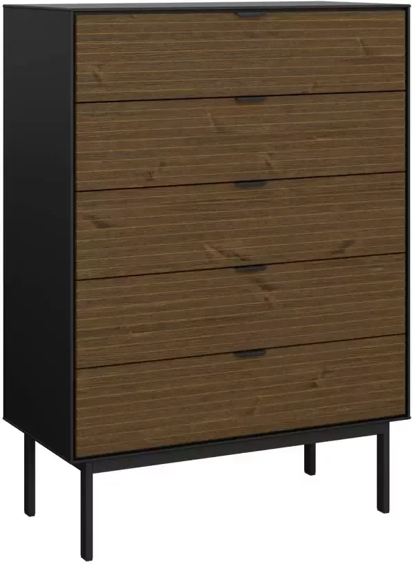 Hioshop Soma kommode met 5 laden zwart bruin.
