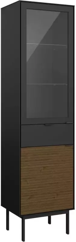 Hioshop Soma vitrinekast met 2 deuren en 1 lade zwart bruin.